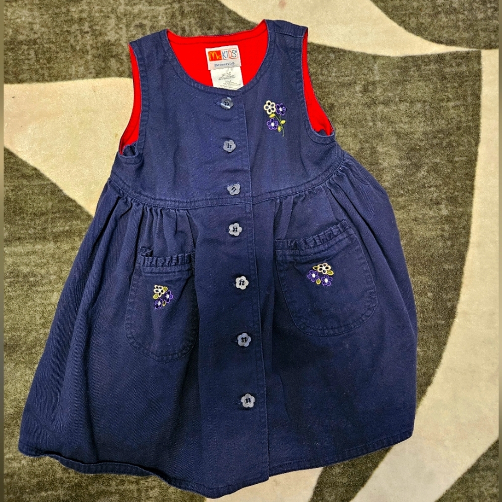 Vtg Mckids Navy Floral Baby Girl Toddler 2T Dress Spring Summer